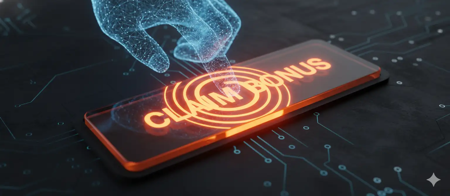 Digital Finger Pressing 'Claim Bonus' Button