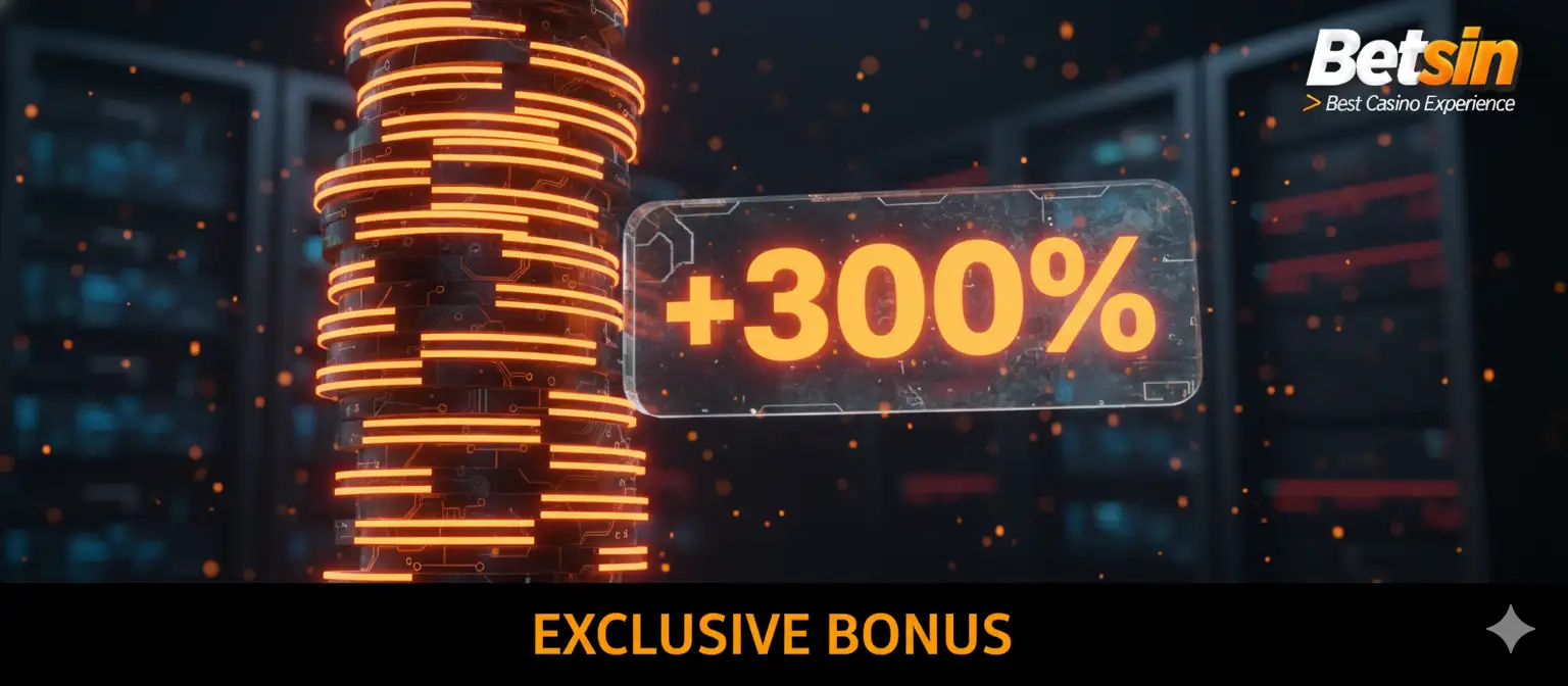 Stack of Neon Orange Casino Chips with +300% Label