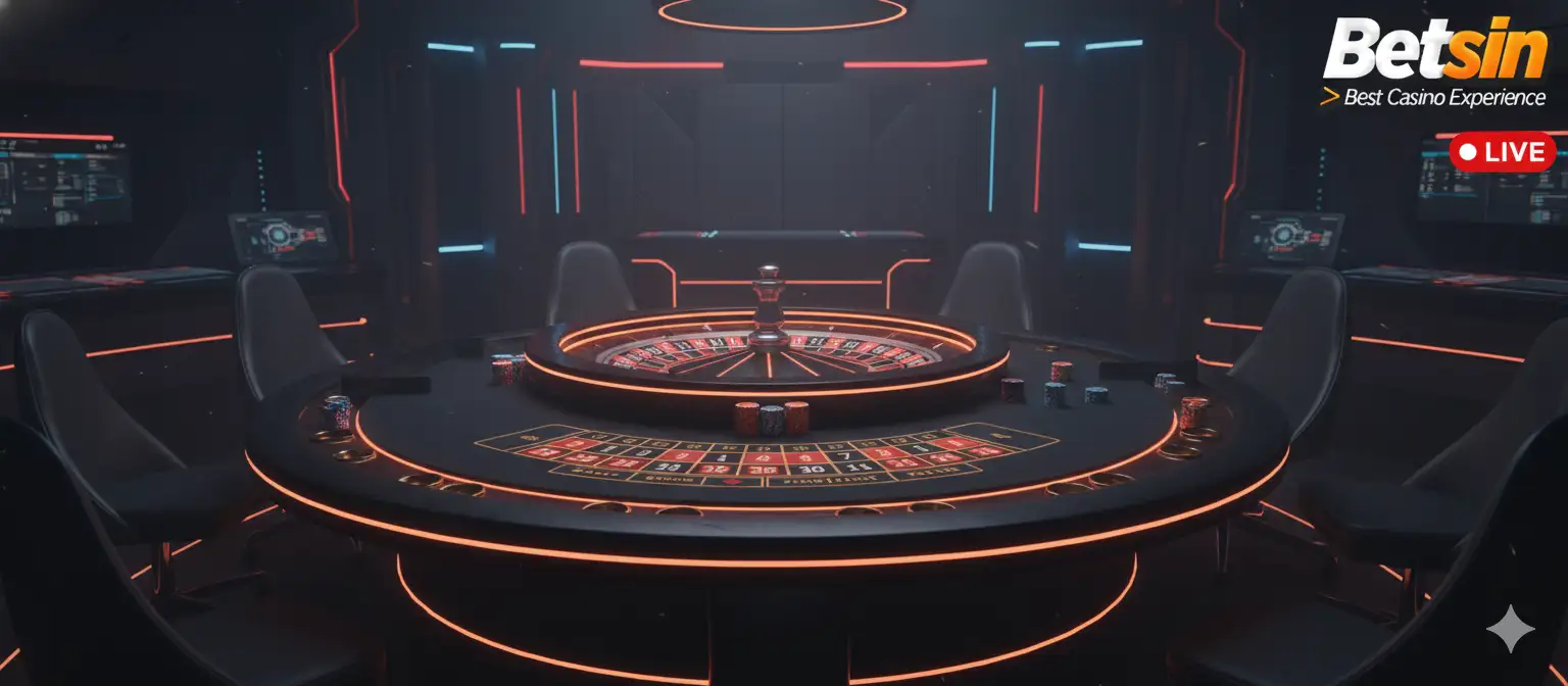 Futuristic Live Casino Studio with Neon Roulette Table