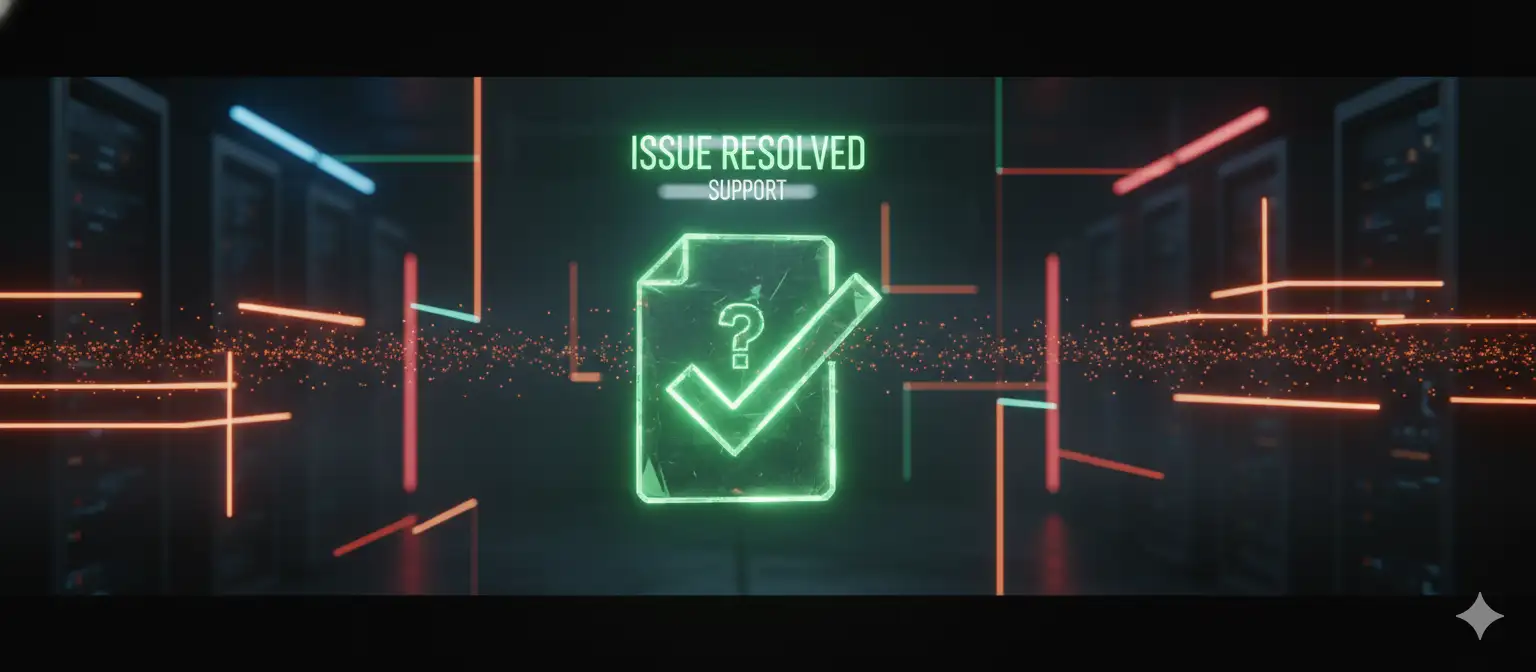 Glass Support Ticket Transforming into Green Checkmark