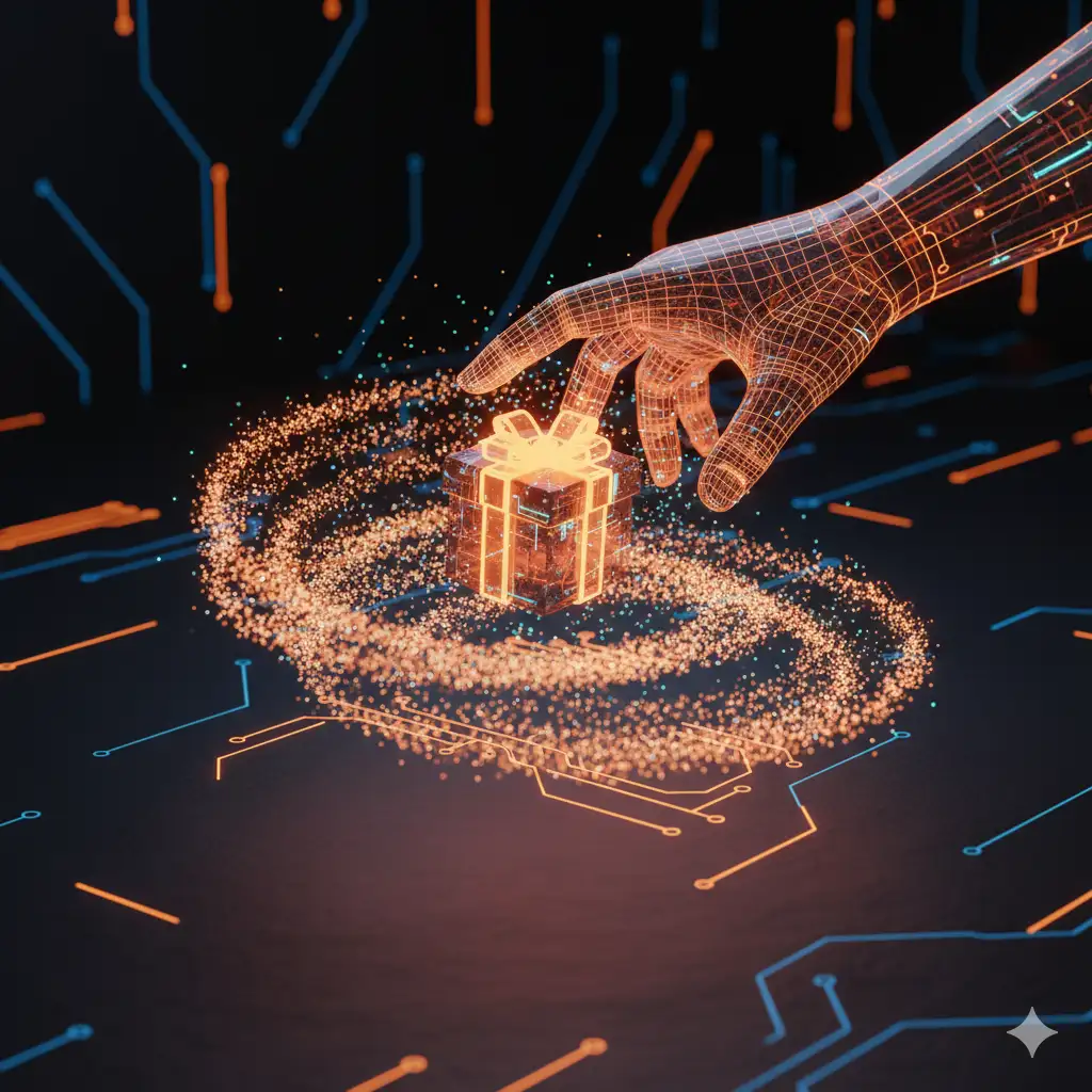 Digital Hand Receiving Neon Orange Bonus Token