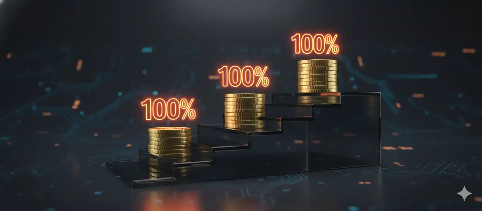 3-Step Bonus Structure: 100% - 100% - 100%